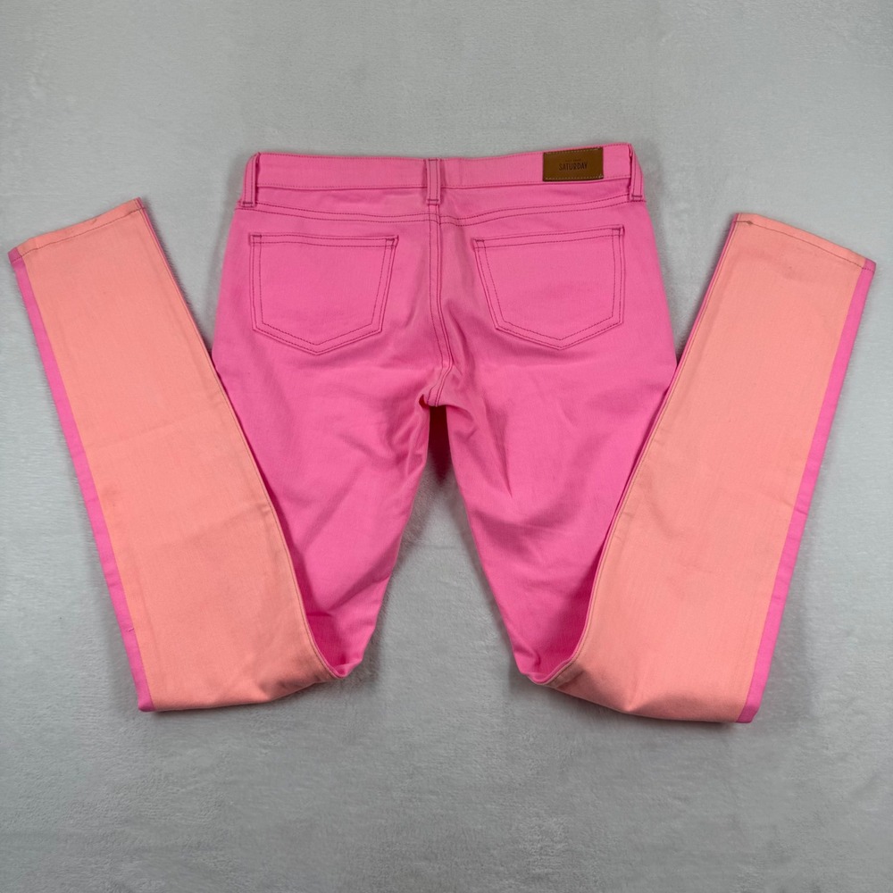 Kate Spade Saturday Pink Peach Colorblock Skinny Jeans Womens 26 Made in USA
